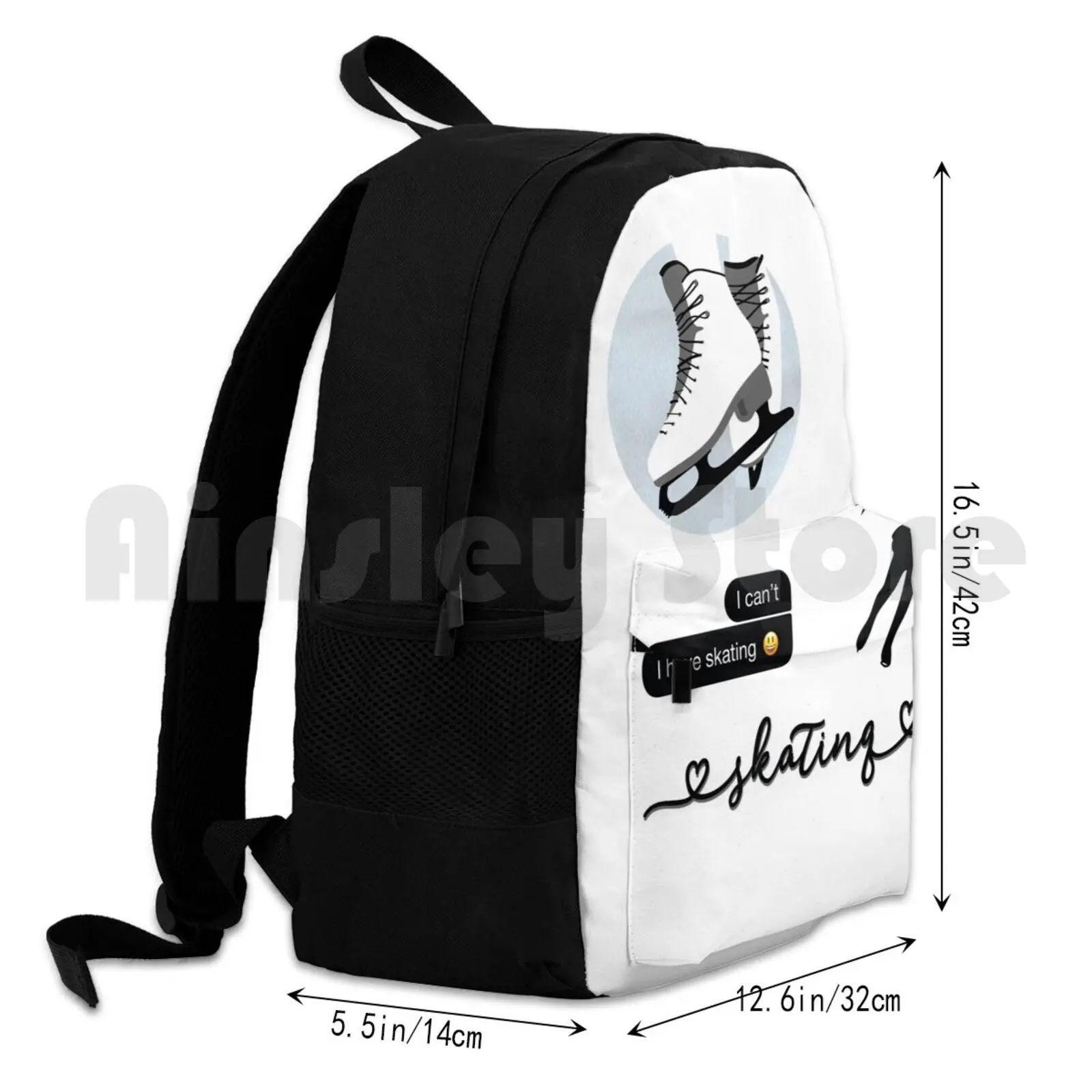 Mochila impermeable de patinaje artístico para patinador de hielo, paquete de pegatinas de acuarela negra para senderismo al aire libre, Camping, viajes, negro, gris, blanco