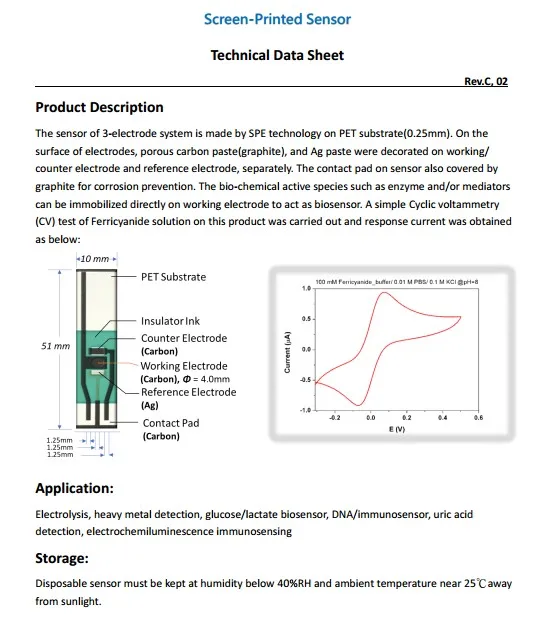 Electrochemical Heavy Metal Detection Gold Electrode, Low Oxidation Peak Potential Below 0.2V Screen-Printed Sensor