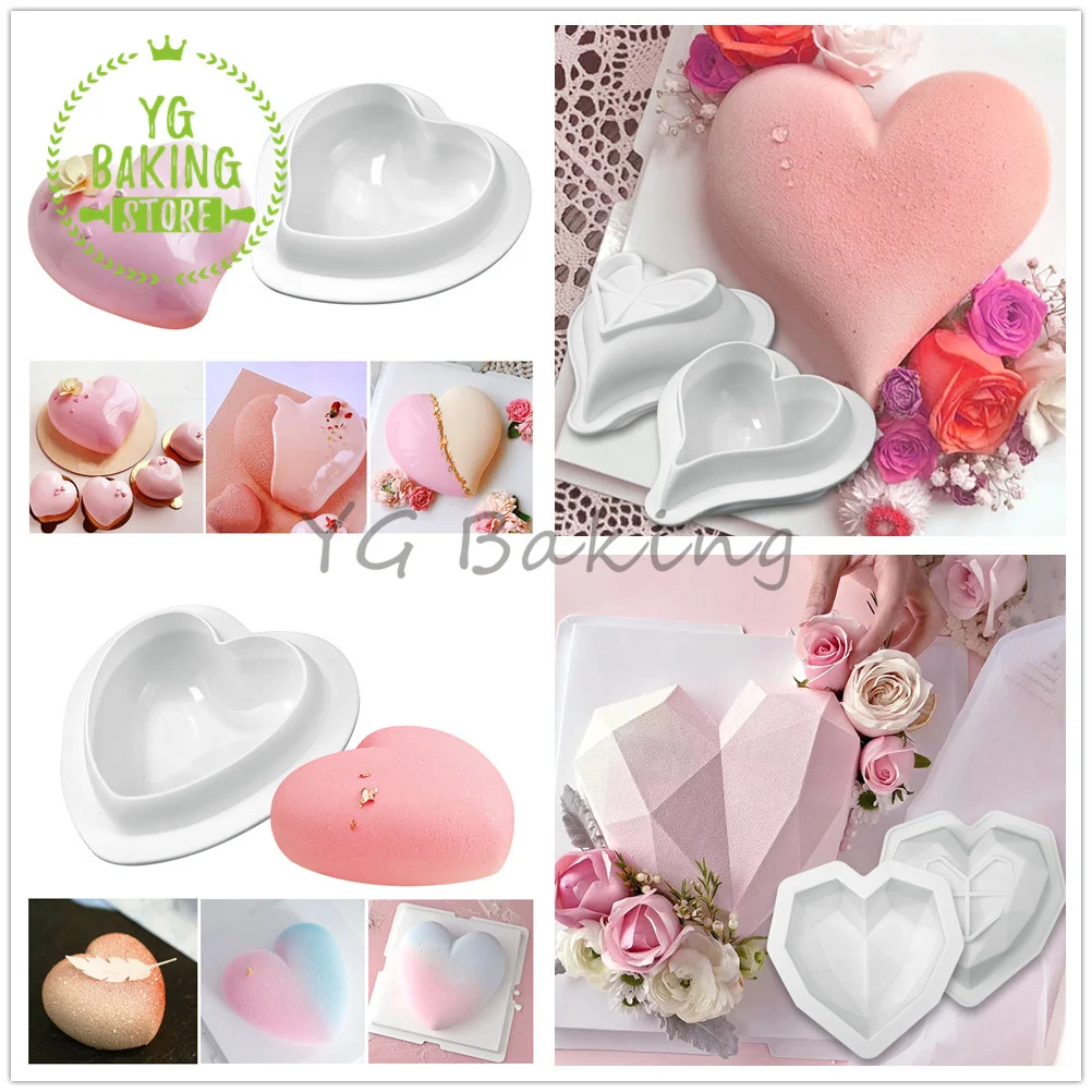 3D Diamond Love Heart Silicone Mold Chocolate Cookie Muffin Kitchen Tool Sponge Mousse Dessert Cake Decorating Tools Bakeware