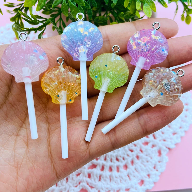 10pcs Hot Selling Resin Colorful Shell Lollipop Charm Pendant for Keychain, Earring, Scrapbooking, DIY Making, Necklace