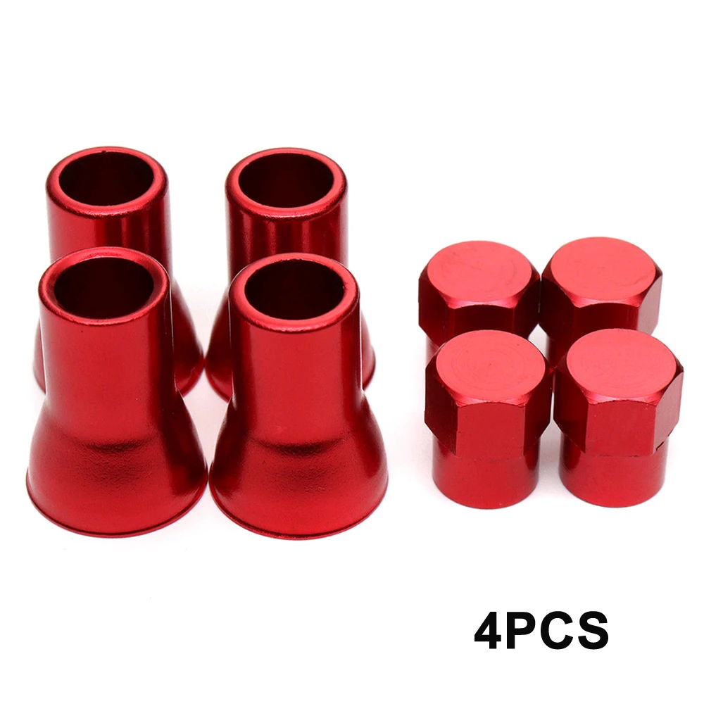 Ensemble de 4 tiges de Valve de pneu de voiture en alliage d\'aluminium rouge, capuchons hexagonaux + couvercles de manchon, capuchon anti-poussière,