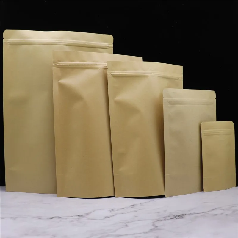 10Pcs/lotKraft Paper Bags Dried Food Fruit Tea packaging Pouches Coffee Seeds SweetsHigh Quality Sealing Zipper  Stand up Gift B