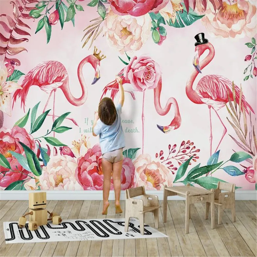 

milofi factory custom wallpaper mural 3d nordic flamingo flower plant background wallpaper mural