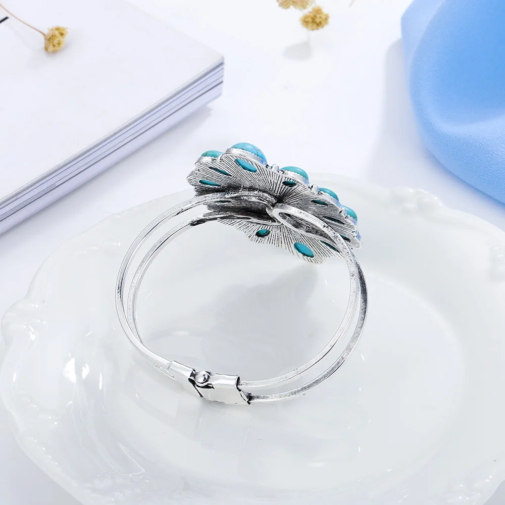 Banny Pink Indian Wedding Geometric Stone Bangle Bracelet For Women Ethnic Metal Spring Bangle Bracelet Retro Handwrist Bangle