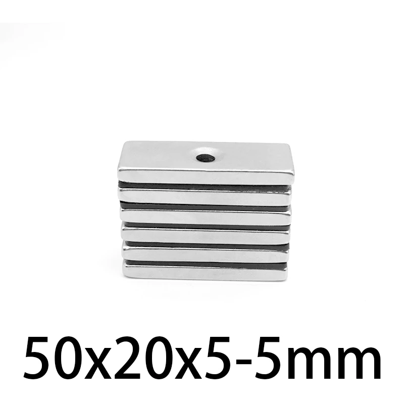 1-15 Stuks 50X20X5Mm Sterke Blok Magnetische Magneet Met Gaten 5Mm Neodymium Magneet Blad 50X20X5-5Mm Permanente Magneet 50*20*5-5Mm