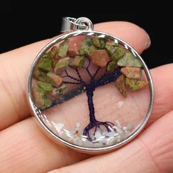 Natural Stone Pendants Reiki Heal Tree of Life Unakite Crystal for Charms Jewelry Making Necklace Earrings Findings