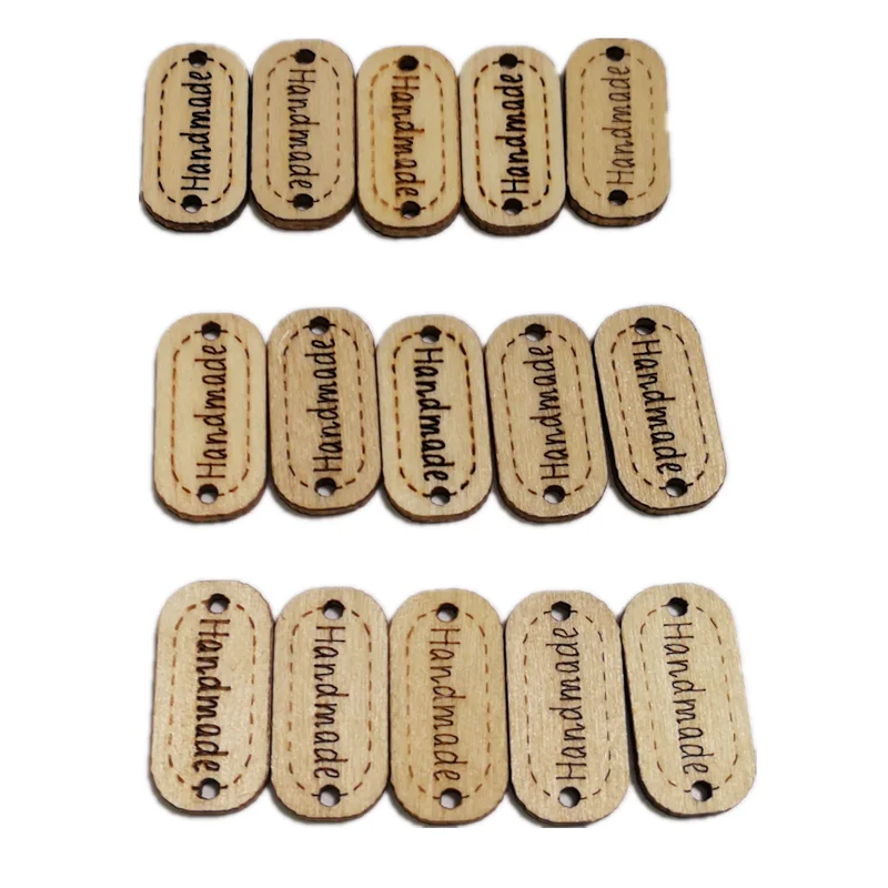 50pcs etichetta in legno fatta a mano etichetta abbellimenti a forma di legno ornamenti decorazioni artigianali con pulsante a 2 fori