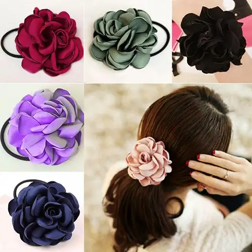 Hair Band Rope Camellia Flower Ponytail Holder Scrunchie Hairband Accessory