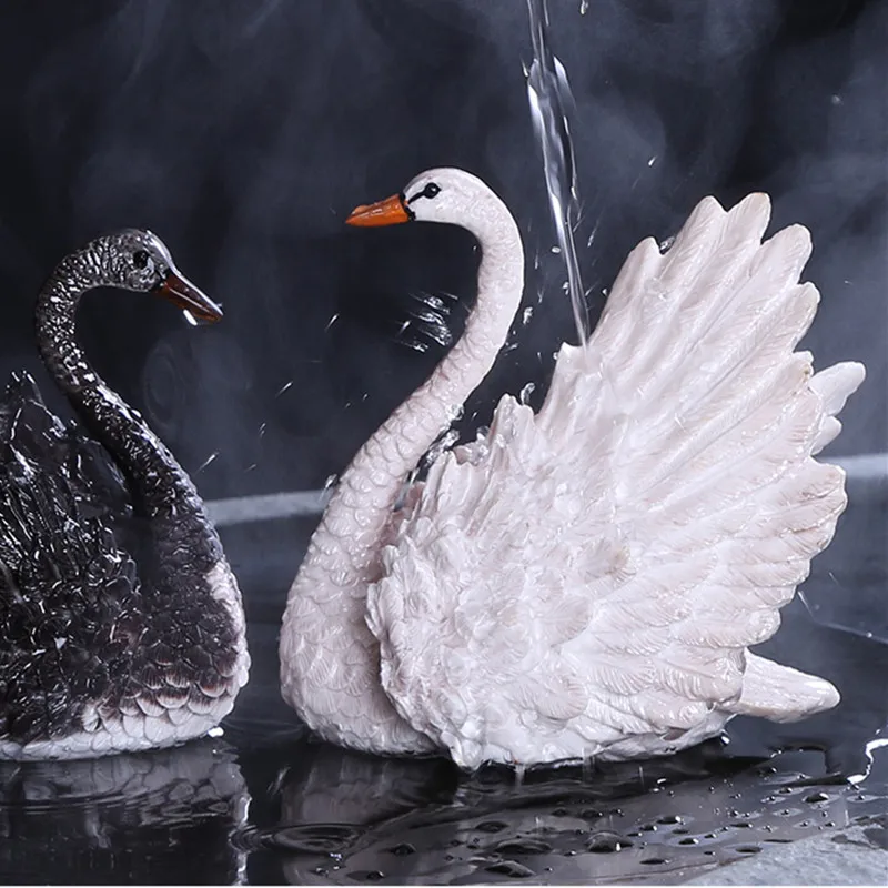 color changing swan creative home decoration resin lover gift table ornament small size tea pet on tea tray