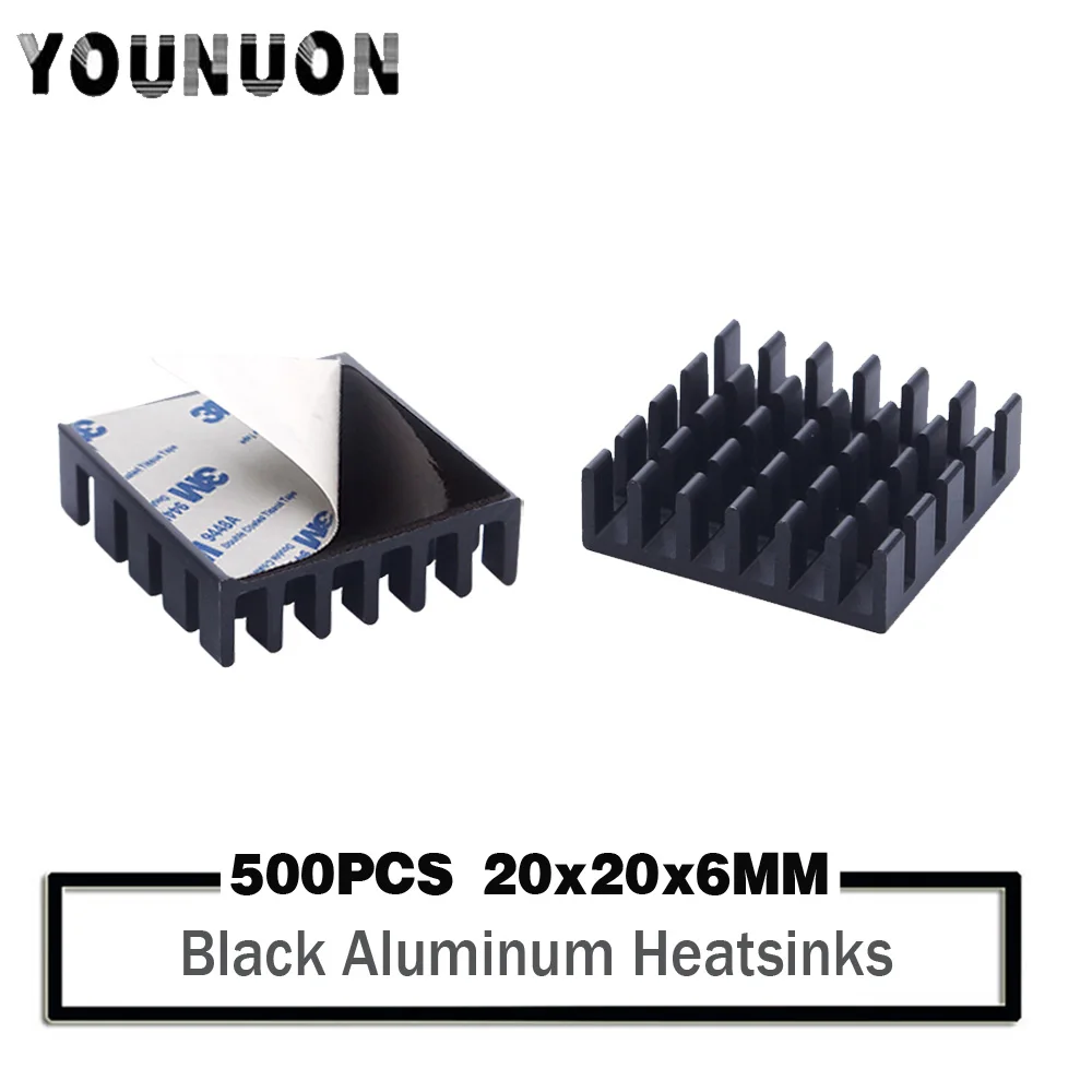 

500Pcs YOUNUON 20X20X6mm Extruded Aluminum Heatsink Chip Cooler 20mm x 6mm Heat Sink with 3M tape 20*20*6mm Heatsinks Fin