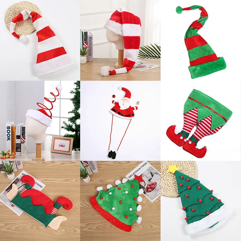 Christmas Hat Plush Elf Santa Hat Ornament Christmas cap Elf hats 2024 New Year Xmas Party Funny Theme Props Decoration Supplies