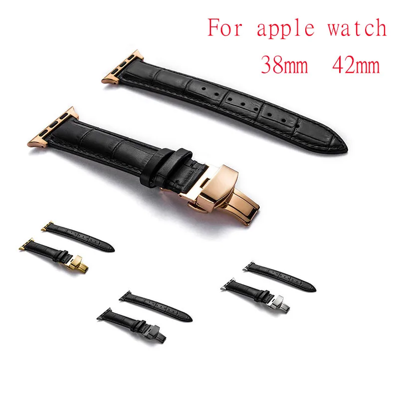 Butterfly buckle Leather Watch Strap Replacement For Apple Watch Band 44mm 40mm 42mm 38mm Series 4 3 2 1 iWatch Watchband