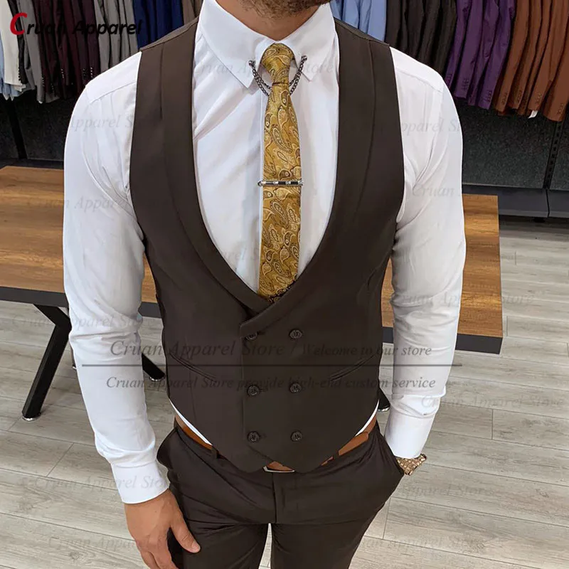 

Dark Brown Mens Vests Slim Fit Groomsman Groom Wedding Suit Waistcoat Tailor-made Formal Party Business Dinner Sleeveless Jacket