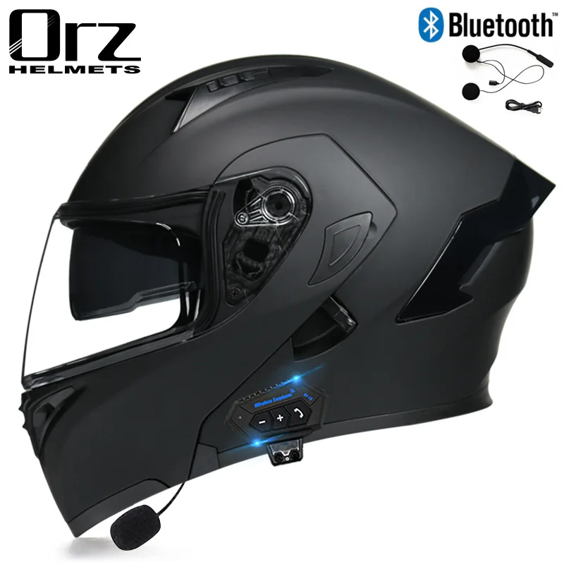 Men Women Dual Lens Bluetooth Motorcycle Helmet DOT Approved Flip Up Anti-Fog Visors Riding Helmet  Capacetes Para Moto