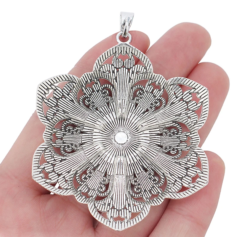 ZXZ 2pcs Tibetan Silver Large Filigree Flower Charms Pendants 13x18mm Blanks Settings for Necklace Jewelry Making Accessories