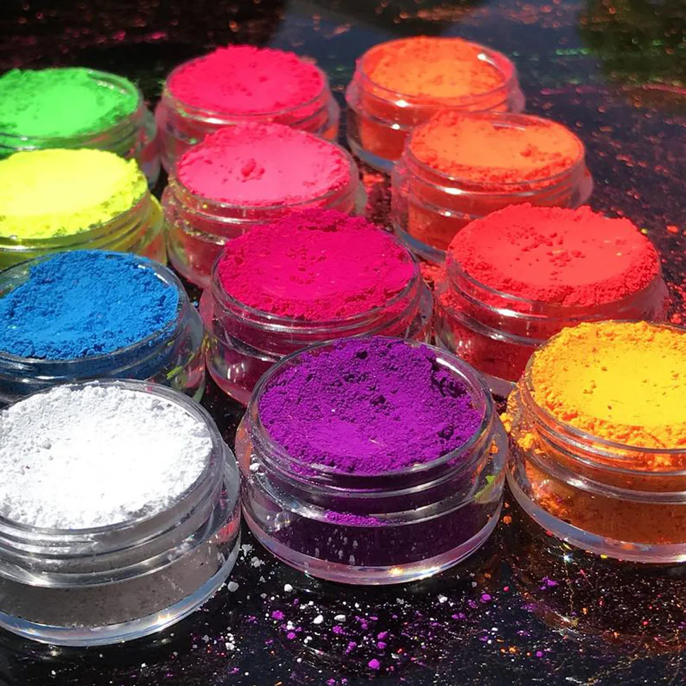 12 colori set di polvere al neon fosforo effetto fluorescente glitter per unghie ombre sfregamento polvere al neon pigmento cromato decorazione per unghie