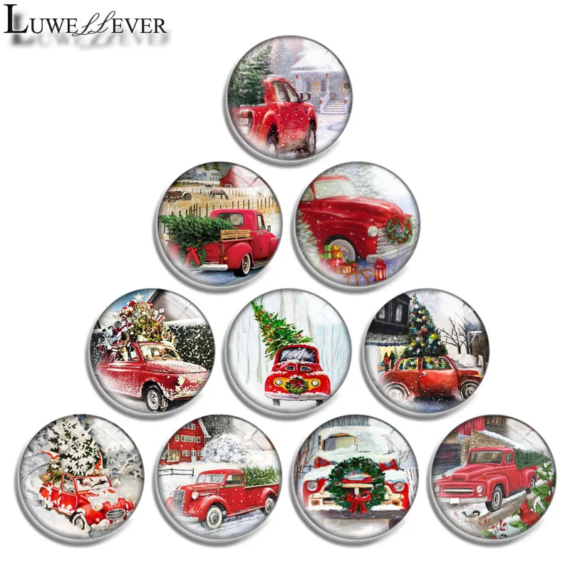 12mm 14mm 16mm 20mm 25mm 30mm 660 Christmas Car Mix Round Glass Cabochon Jewelry Finding 18mm Snap Button Charm Bracelet