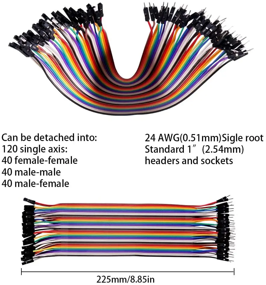 Jumper Wires Male to Male, Male to Female, Female to Female 20CM Wires Kit W 2 x 830 400 170 Point Solderless Breadboards