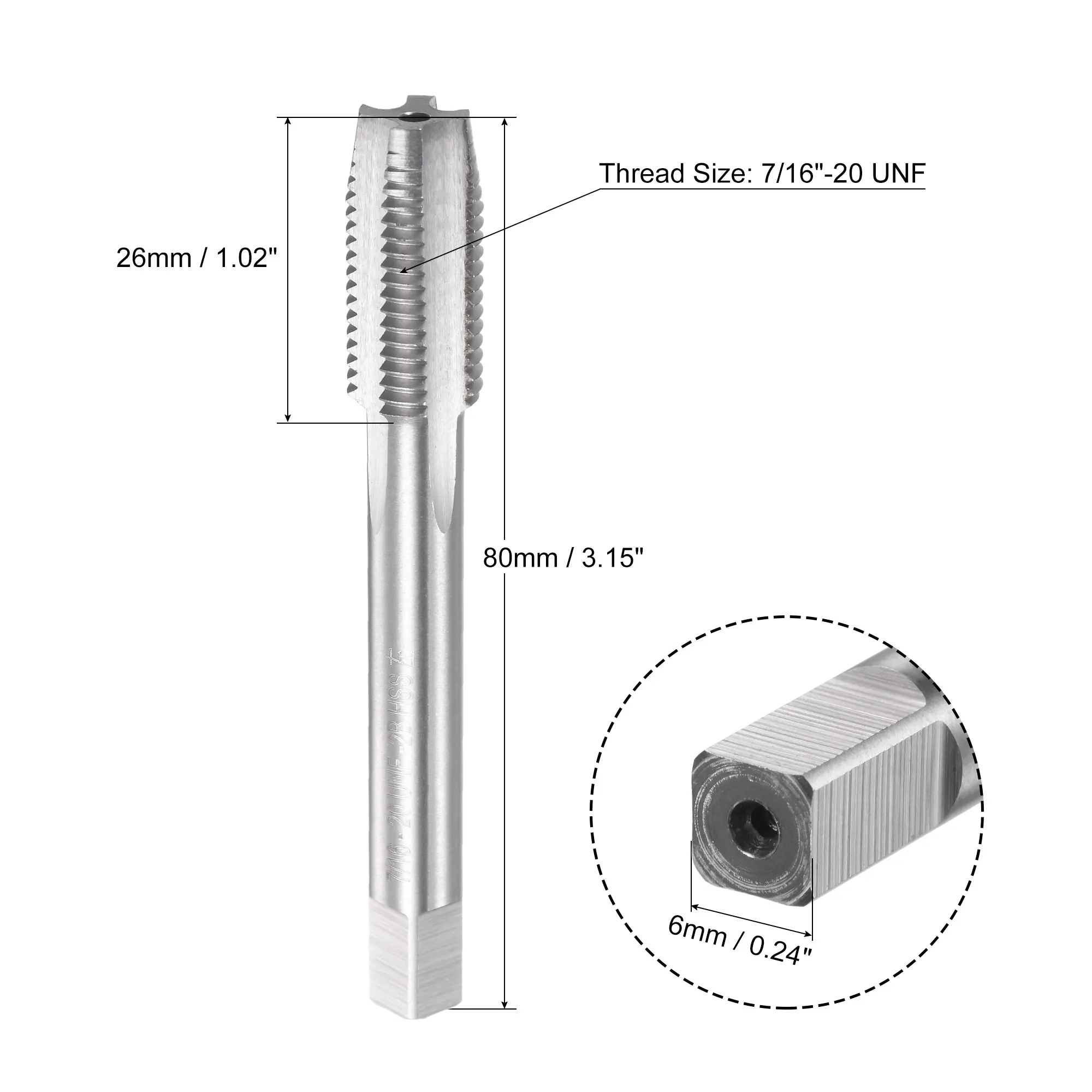 Uxcell-grifo de roscado para fresadora de hilo, máquina de mano izquierda HSS (acero de alta velocidad) 7/16 sin recubrimiento, 4 flautas rectas, 6542 "-20 UNF