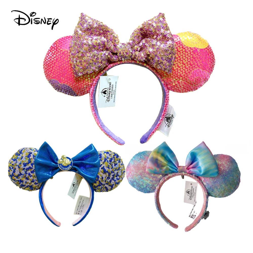 Disney Mickey Minnie Mouse Ears Headband Pink Big Sequin Bows EARS COSTUME Headband Cosplay Plush Adult/Kids Headband Gift