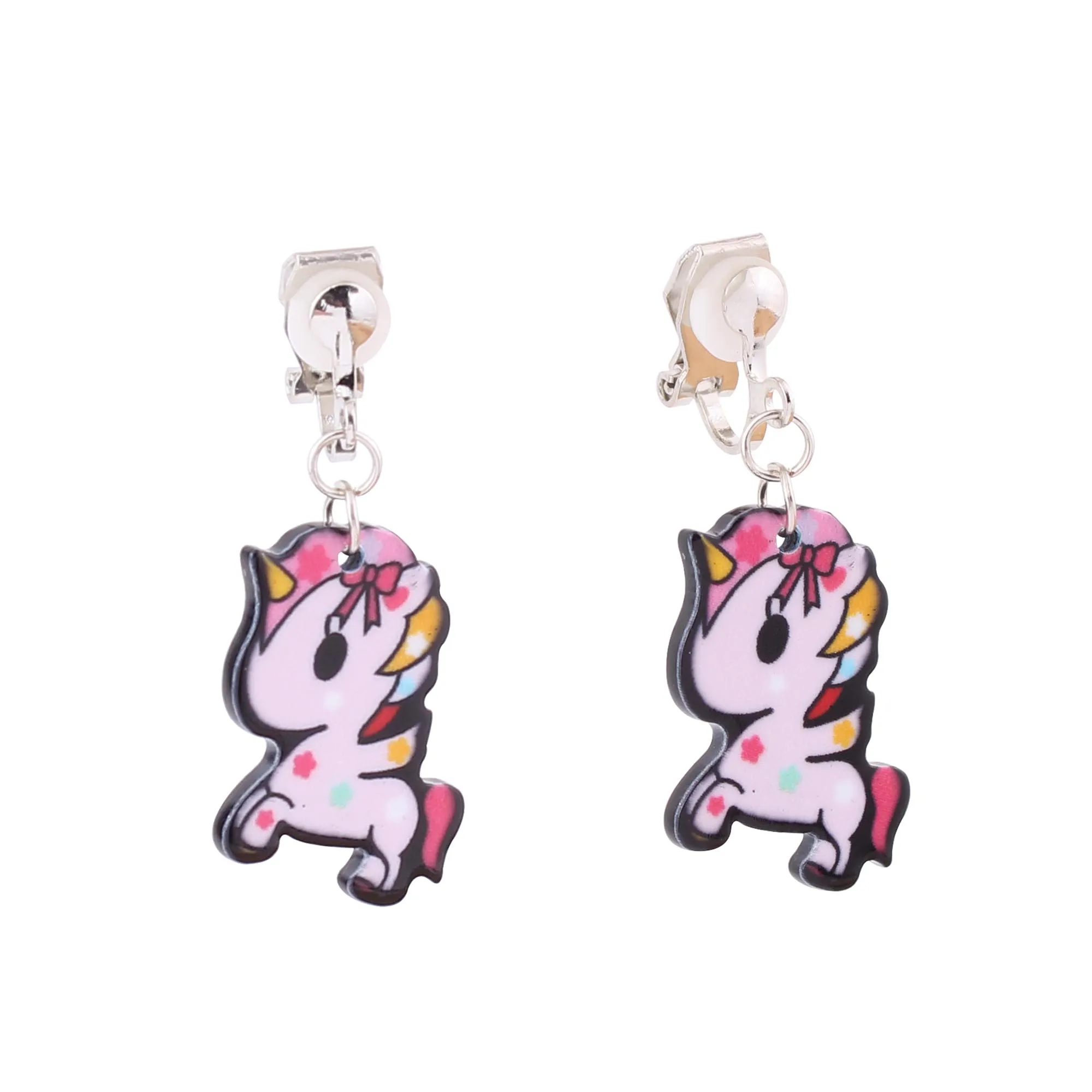 WENHQ 4 Colors Available Horse Unicorn Clip on Earrings for Girl Kids Fashion Cute Party Birthday Hypo-Allergenic Cuff Ear Clip
