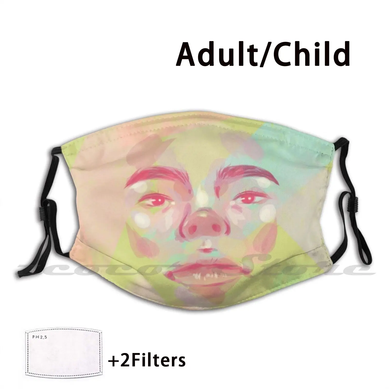 

Mask Cloth Reusable Print Filter Washable Joryt Face Portrait Colors Cool Classy Classic Pink Green Artph