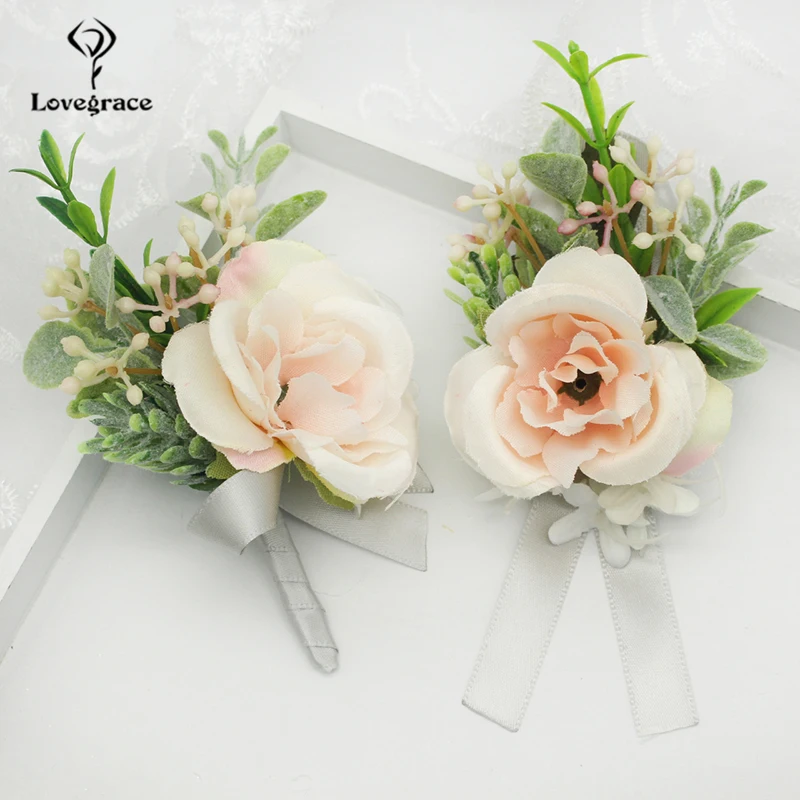 Lovegrace Corpetto Design Unico Sposo Boutonniere Sposa Polso Corpetto Fatto A Mano Braccialetto di Rosa Rosa Orchidea Creativo Fiore di Cerimonia Nuziale