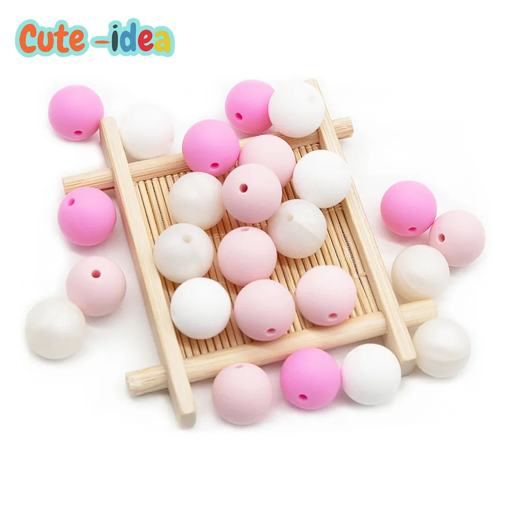 Cute-idea 12mm Silicone Beads 10pcs Baby Teething Beads BPA Free Nursing Bracelet Silicone Tiny Rod Baby Teether Toy Pacifier