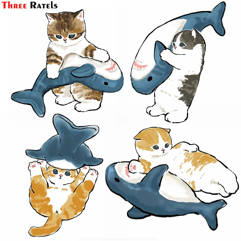 Three Ratels F237 Cute Kitty Cats Eat Fish For honda fit Motorcycle Bike Helmet Sticker Car Styling Vinyl Gift Decal