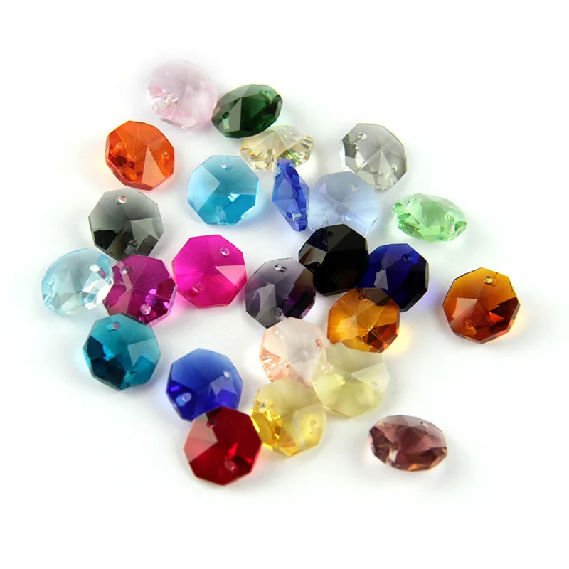 2000 Pieces 14mm Crystal Octagon Beads With Two Holes Mixed Color Glass Prism Wedding Decorations Chandelier