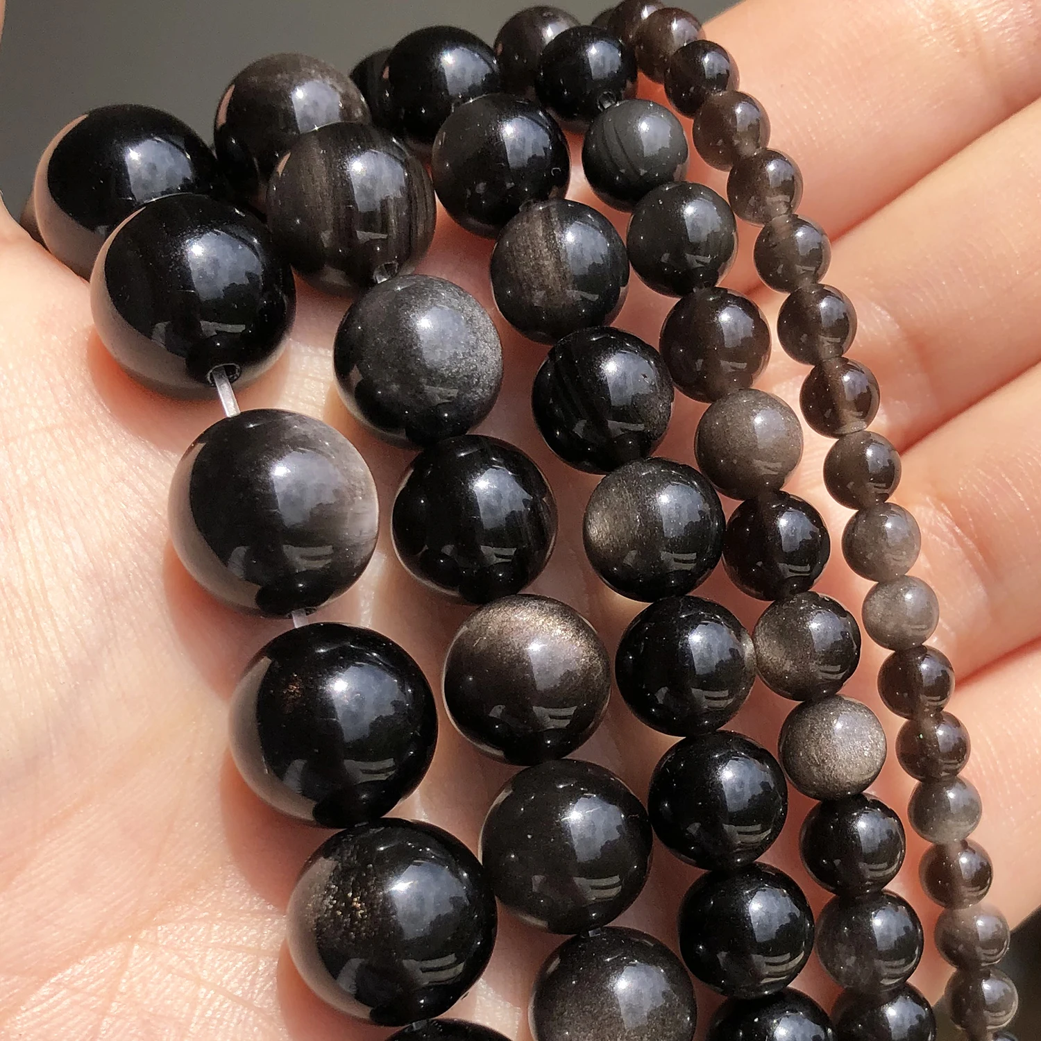 

4/6/8/10/12mm AA Natural Stone Silver Color Obsidian Beads Smooth Round Loose Beads for Jewelry Making DIY Bracelets Accessories
