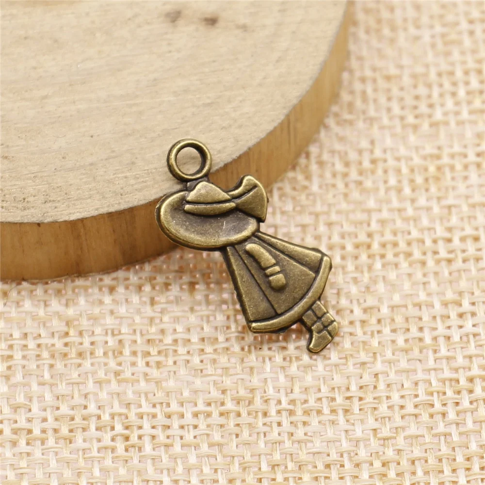 free shipping 43pcs 24x11mm antique bronze Hat girl charms diy retro jewelry fit Earring keychain hair card pendant accessories