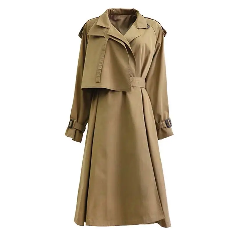 Spring New Fashion Women Solid Casual Maxi Trench Long Coat Female Windbreaker Korean Khaki Black Outwear Office Lady Clothes