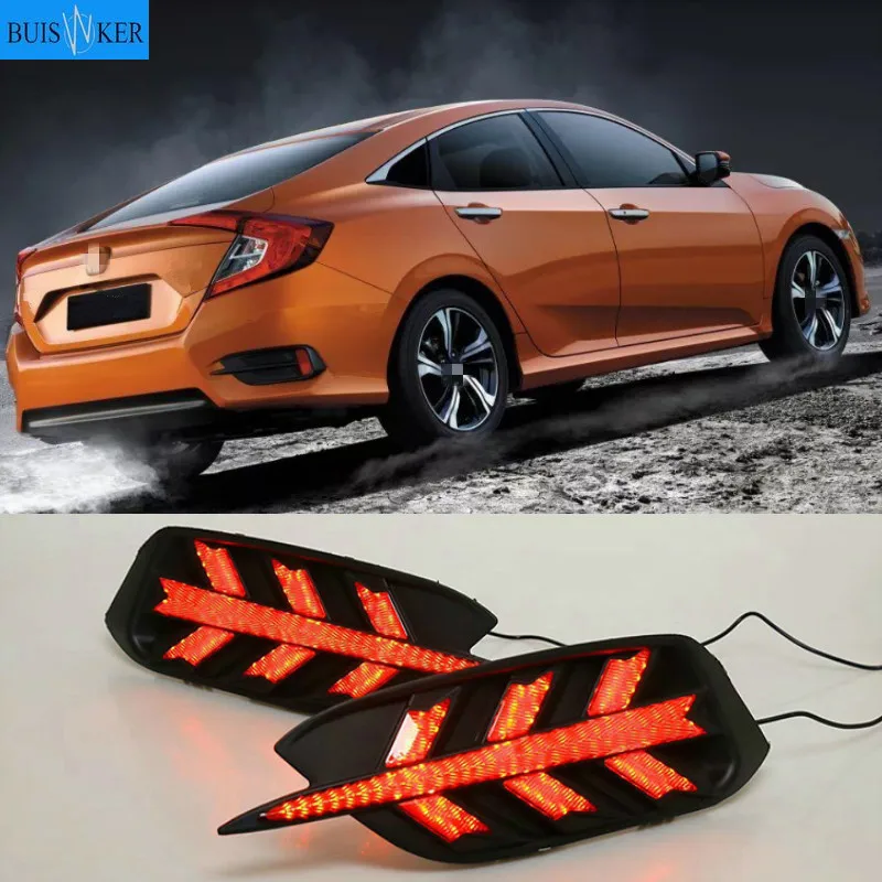 

1Pair For Honda Civic 2016 2017 2018 LED DRL Rear Bumper tail light fog lamp Brake Lights Signal lamp DRL reflector