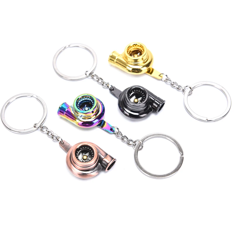 Real Whistle Sound Turbo Keychain Sleeve Bearing Spinning Auto Part Model Turbine Turbocharger Key Chain Ring Keyfob Keyring
