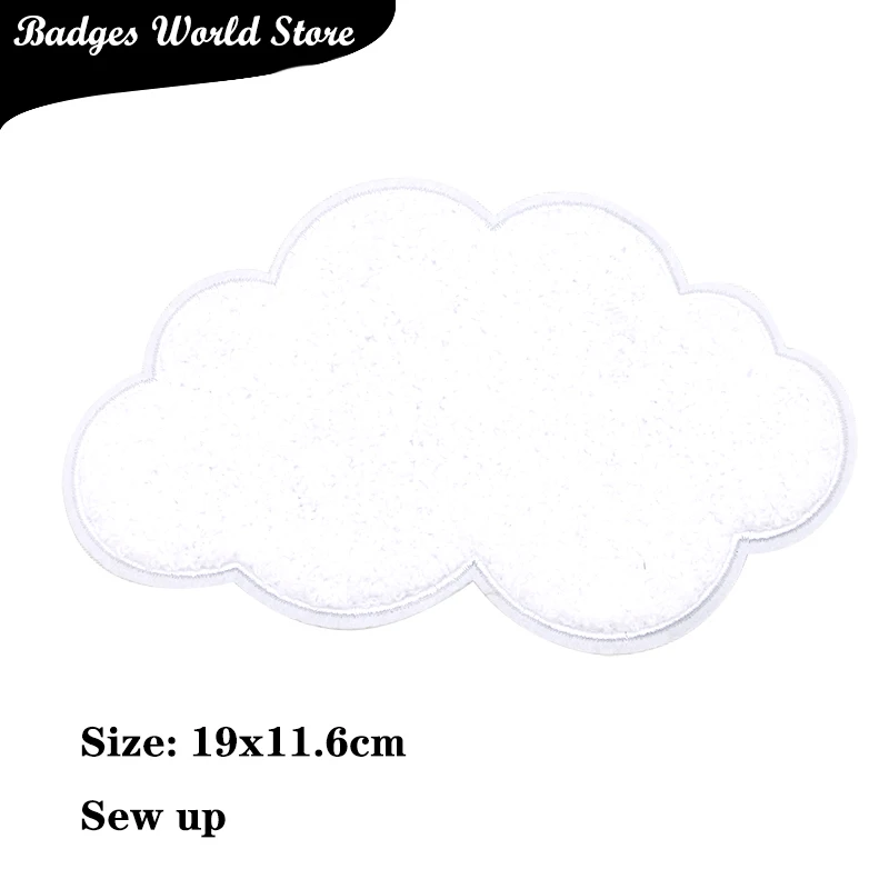 White Dark Clouds Heart-shaped Chenille Icon Towel Embroidery Applique Patches For Clothing DIY Iron on Badges on the Backpack