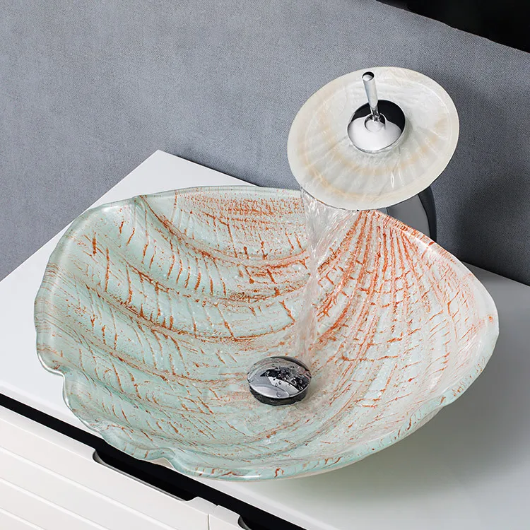 Bathroom tempered glass art washbasin personality seashells basin European simple abstract washbasin wash basin