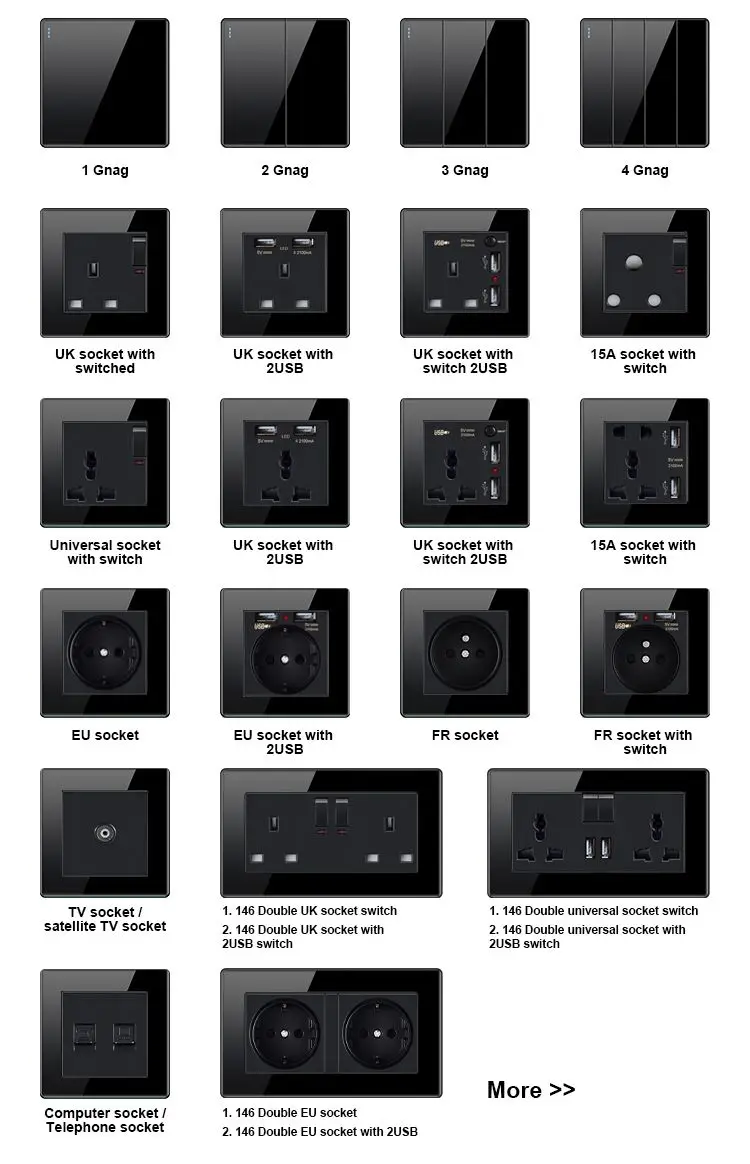 KAMANNI LED Light Black Switch 2gang 1 way Button Wall Switch Luxury Crystal Glass Panel Switch Interrupter 10A EU standard