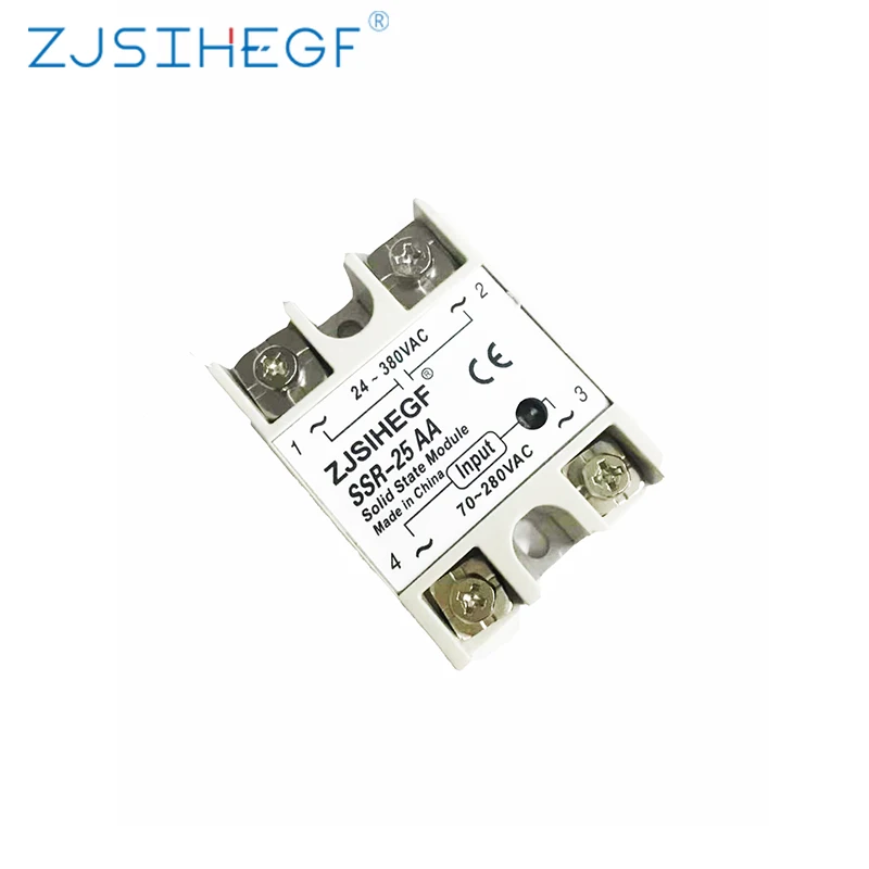 ZJSIHEGF  SSR -10AA 25AA 40AA AC Control AC SSR White Shell Aluminum Heat Sink Relais 80-250VAC TO 24-380VAC For 3d printer