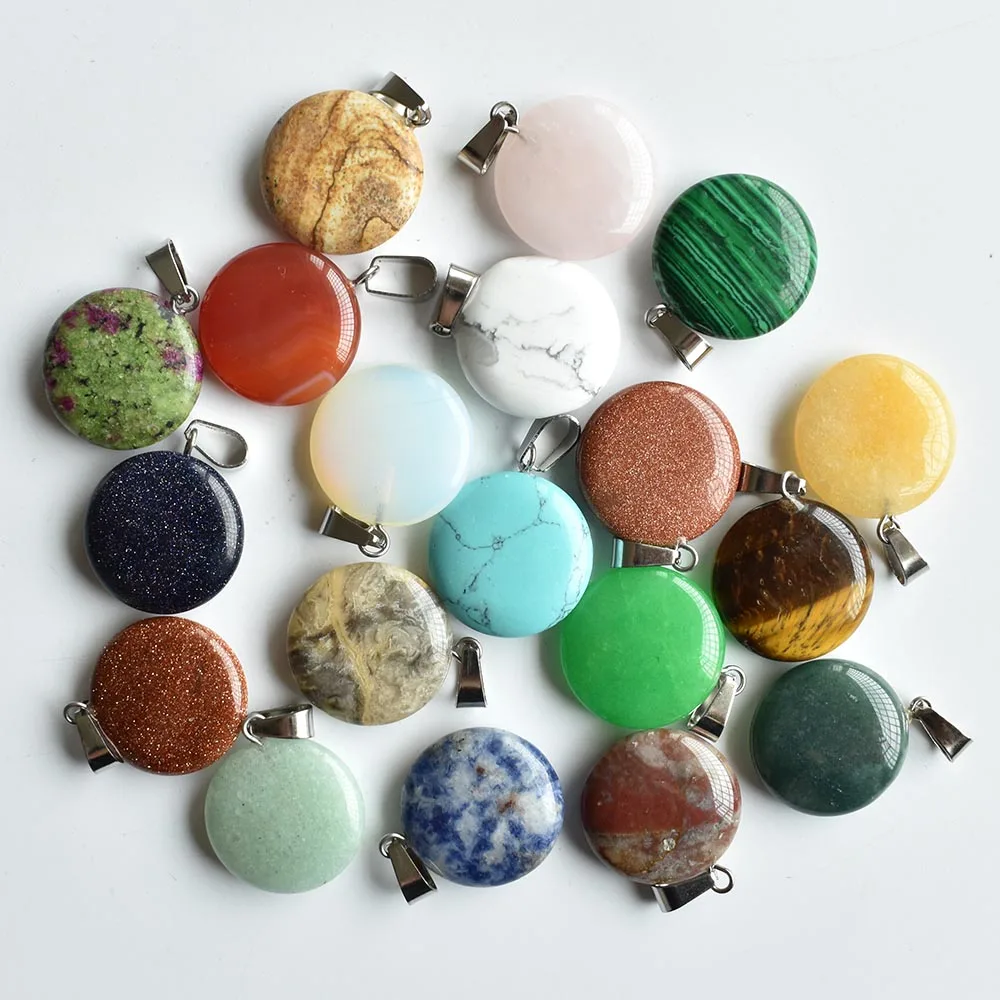 

2020 fashion bestselling assorted mixed natural stone round charms pendants for jewelry making 50pcs Wholesale free shipping