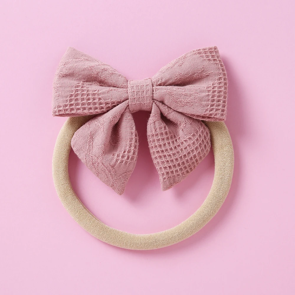 Solid Color Baby Hairband Infant Girl Head Band Big Bow Princess Headwear Toddler Thin Nylon Hair Accessories Newborn Photo Prop