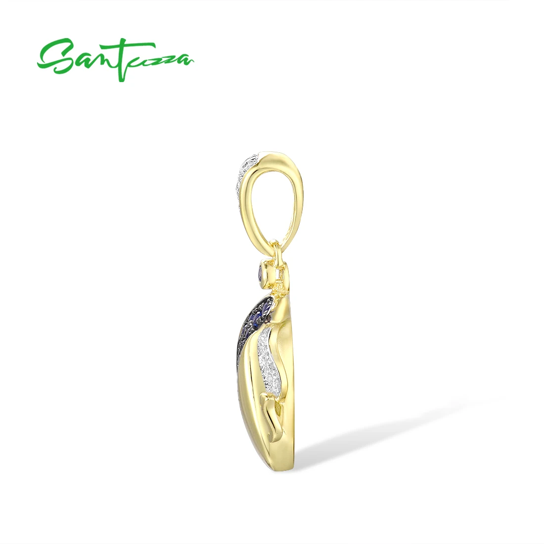 SANTUZZA Pure 925 Sterling Silver Pendant for Women Sparkling Blue White Cubic Zirconia Fish Pendant Delicate Cute Fine Jewelry