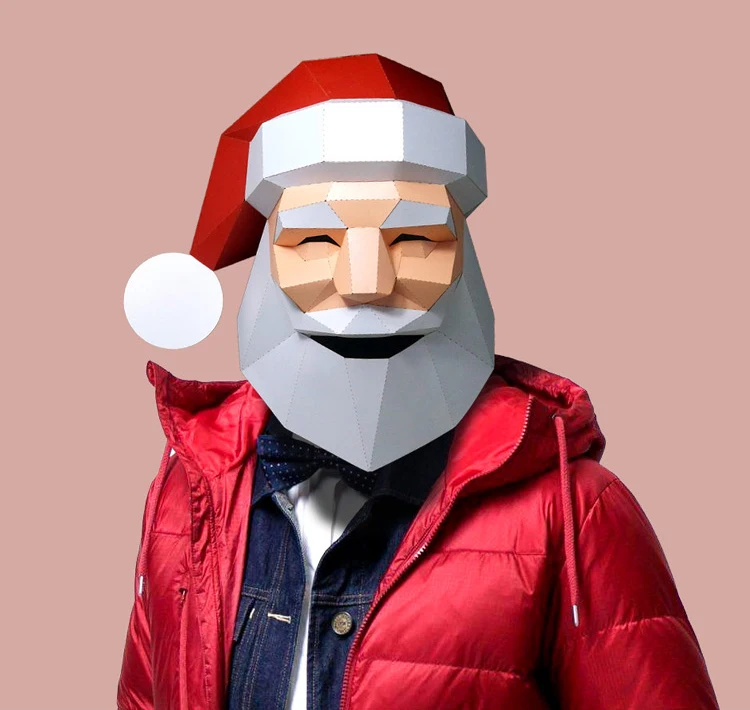 Pre Cut Paper Mask 3D Santa Claus Halloween Costume Cosplay DIY Paper Craft Model Mask Christmas