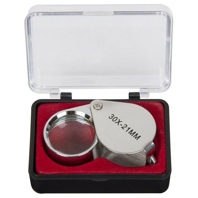 Mini 30x21mm Foldable Magnifier Jewelers Eye Tool Jewellery Folding Loupe Glass Lens Magnifying Triplet Glass Diamond