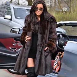 TOPFUR New Real Mink Fur Coat For Women X-Long 100 Cm Length Brown Fur Coat High Street Ladies Genuine Leather Fur Jackets