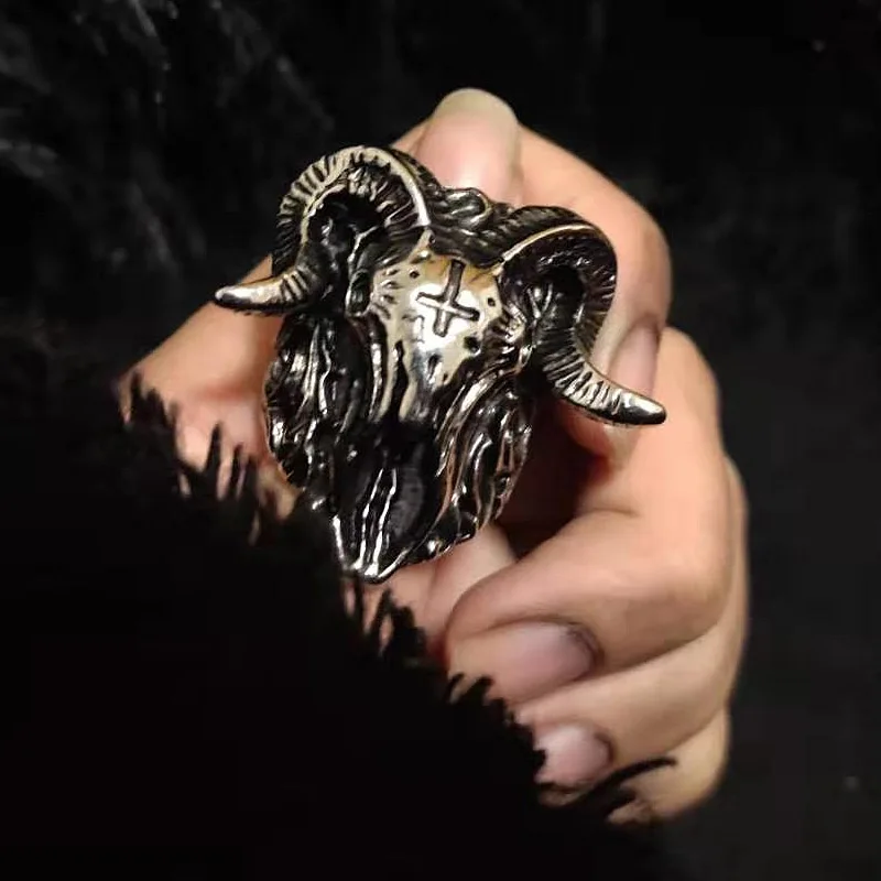 Gothic Goat Skull Ring For Men And Women Evil Stainless Steel Satan Demon Biker Ring Vintage Punk Animal Jewelry Gift Wholesale