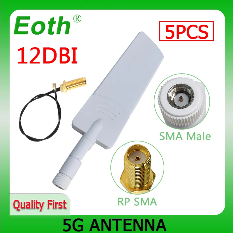 

EOTH 5PCS 5G WIFI IOT Antenna 12DBi SMA male connector NB-LOT High Gain 600-6000mhz antenne 21cm ipex pigtail Amplifier Booster