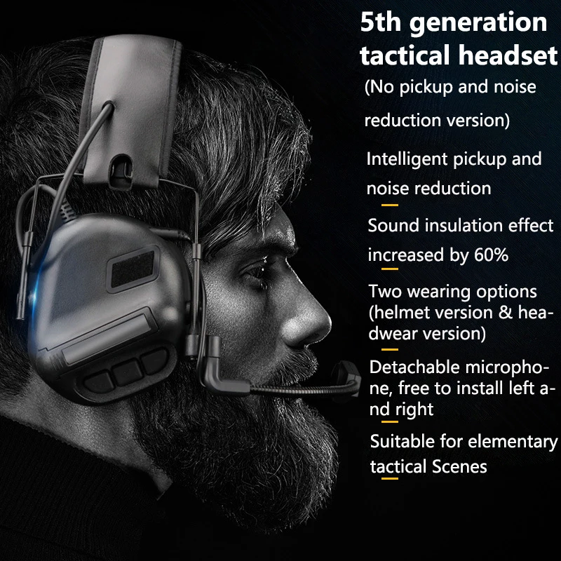 Helmet Headset with Fast Rail Adapter, Military Airsoft Communication Headphone, No Noise Reduction, Second Generation Chip