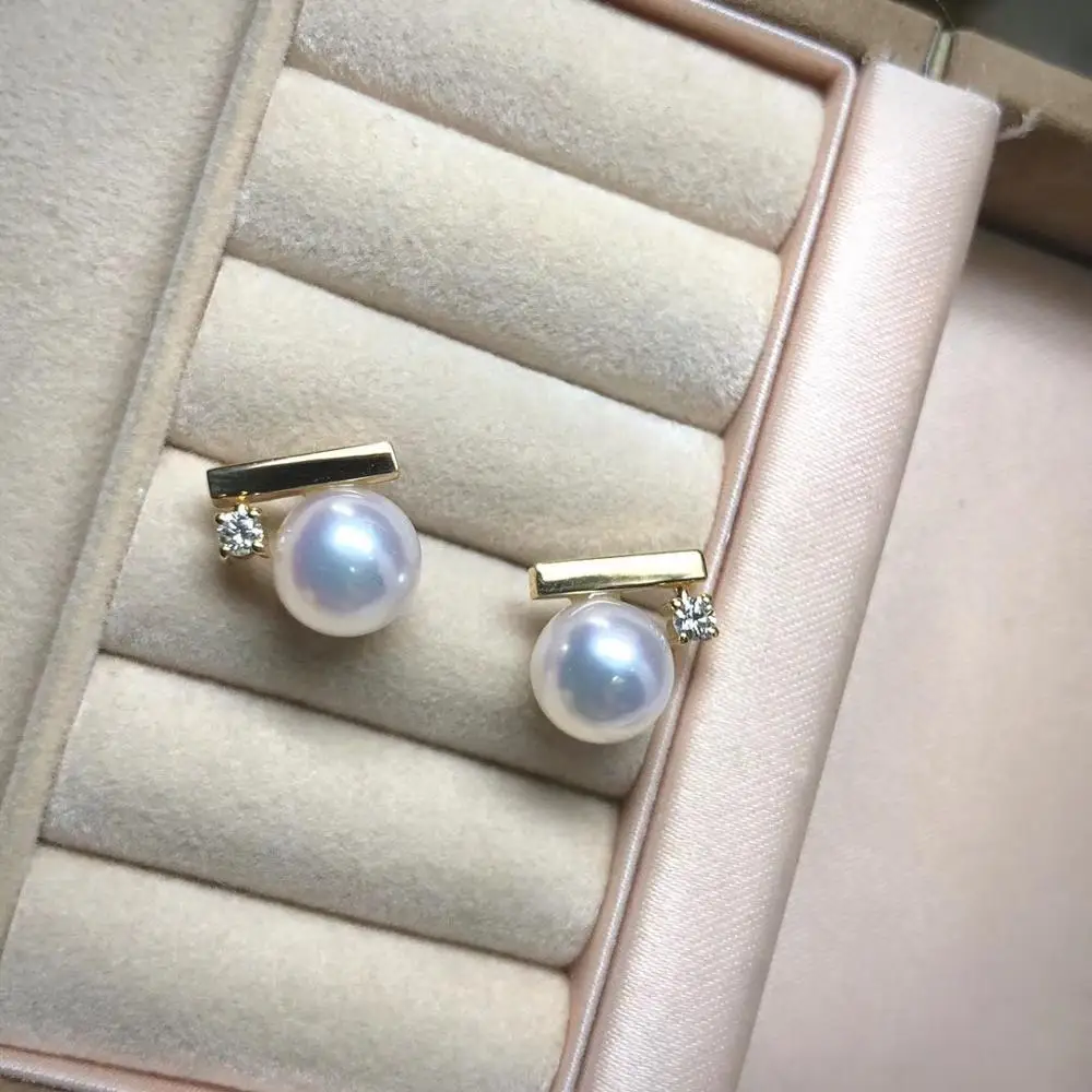 MADALENA SARARA Saltwater Pearl Akoya 18K Gold Earrings Korean Trendy Style Simple Geometric AU750 Fine Women Earring