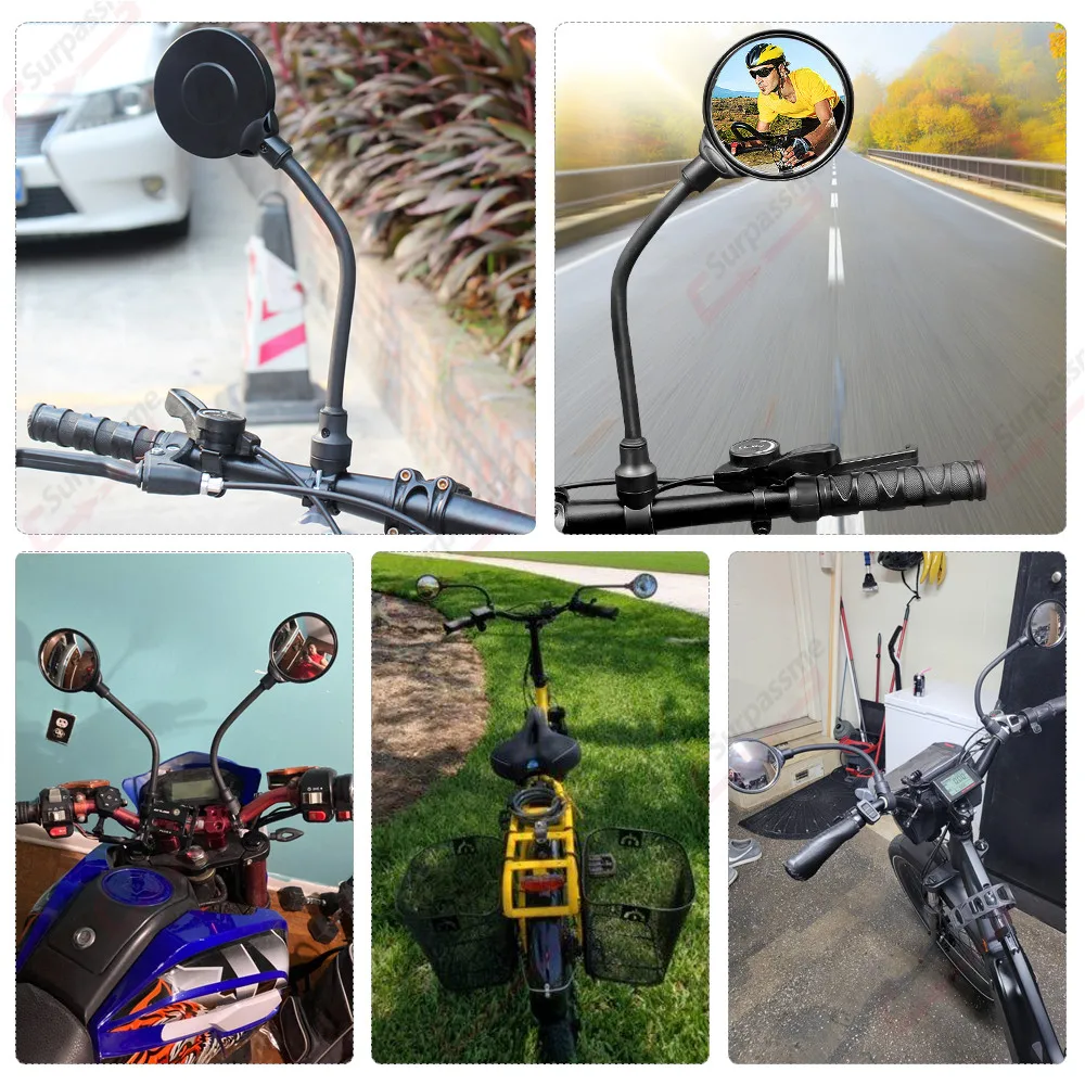 Bike Mirror Handlebar Mount Adjustable Rotatable Convex Bicycle Rear View Mirror for Mountain Road Bike Scooter Moped Motorcycle